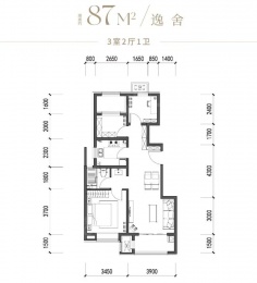 3室2厅1卫户型图