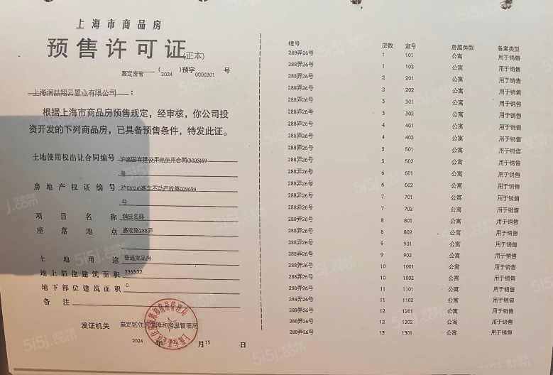 上海时代之城预售许可证