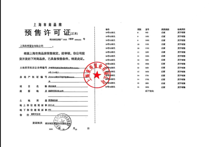 绿城上海逸庐预售许可证