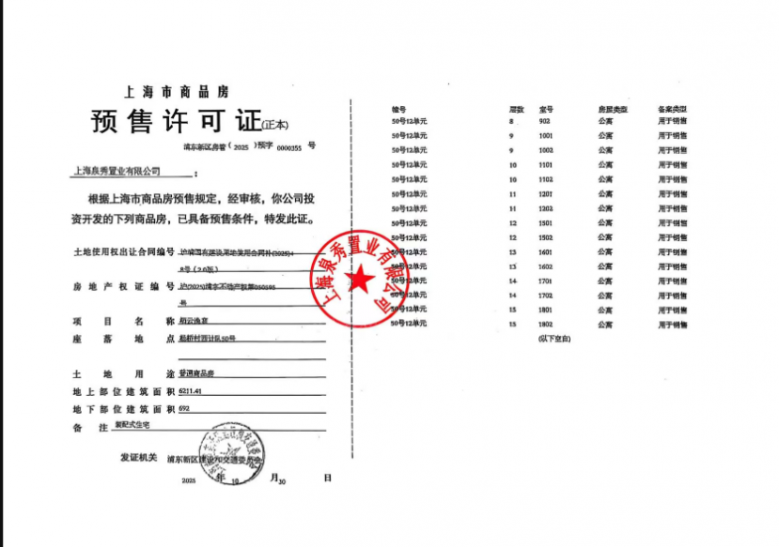 绿城上海逸庐预售许可证