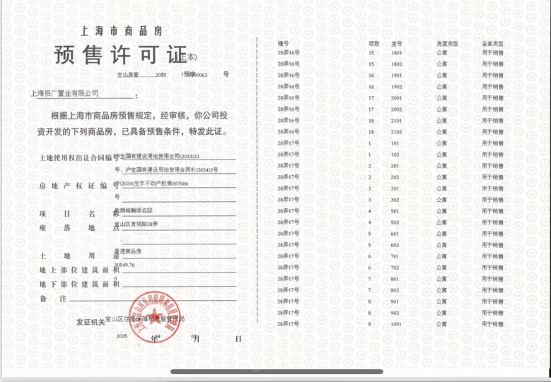 招商时代乐章预售许可证