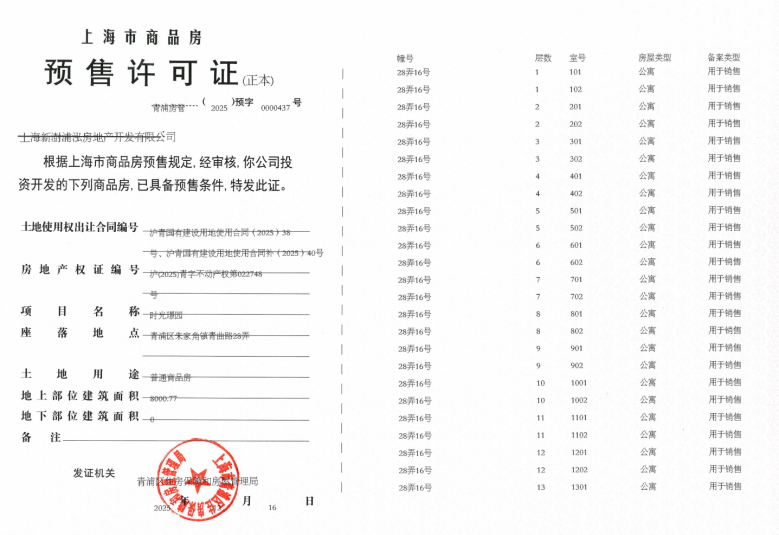 联发时光新澍预售许可证