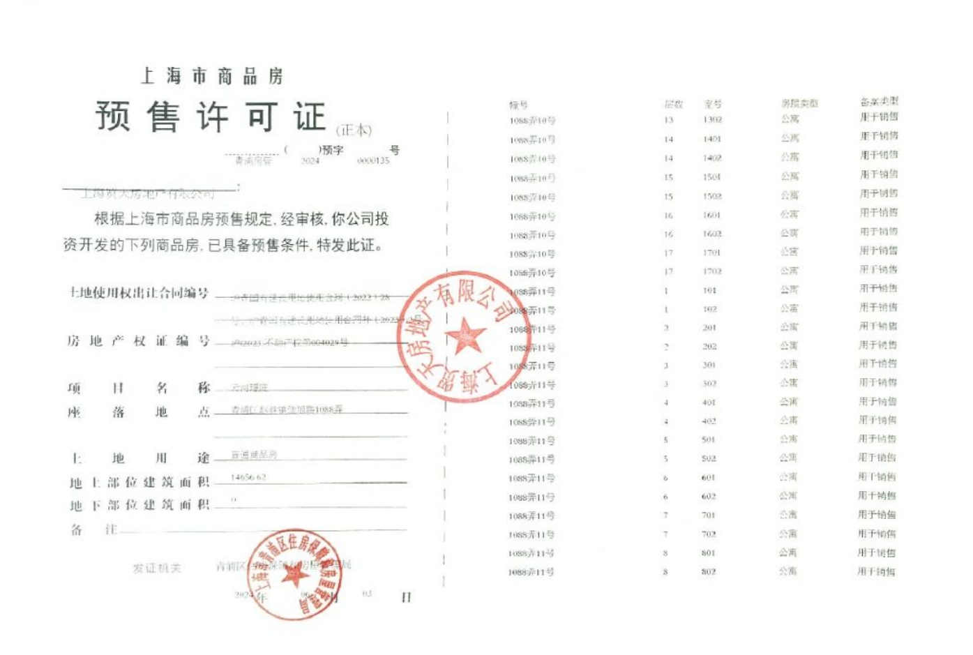 国贸虹桥璟上预售许可证