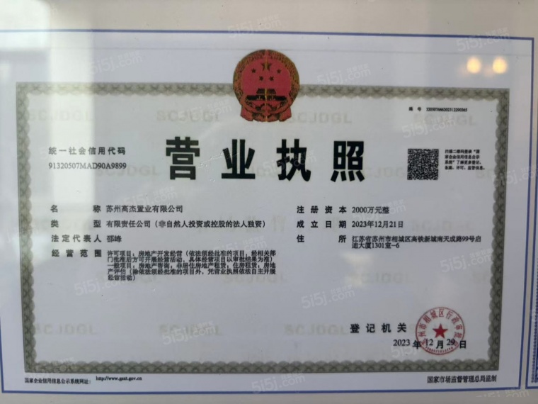 金地玖峯汇开发商营业执照