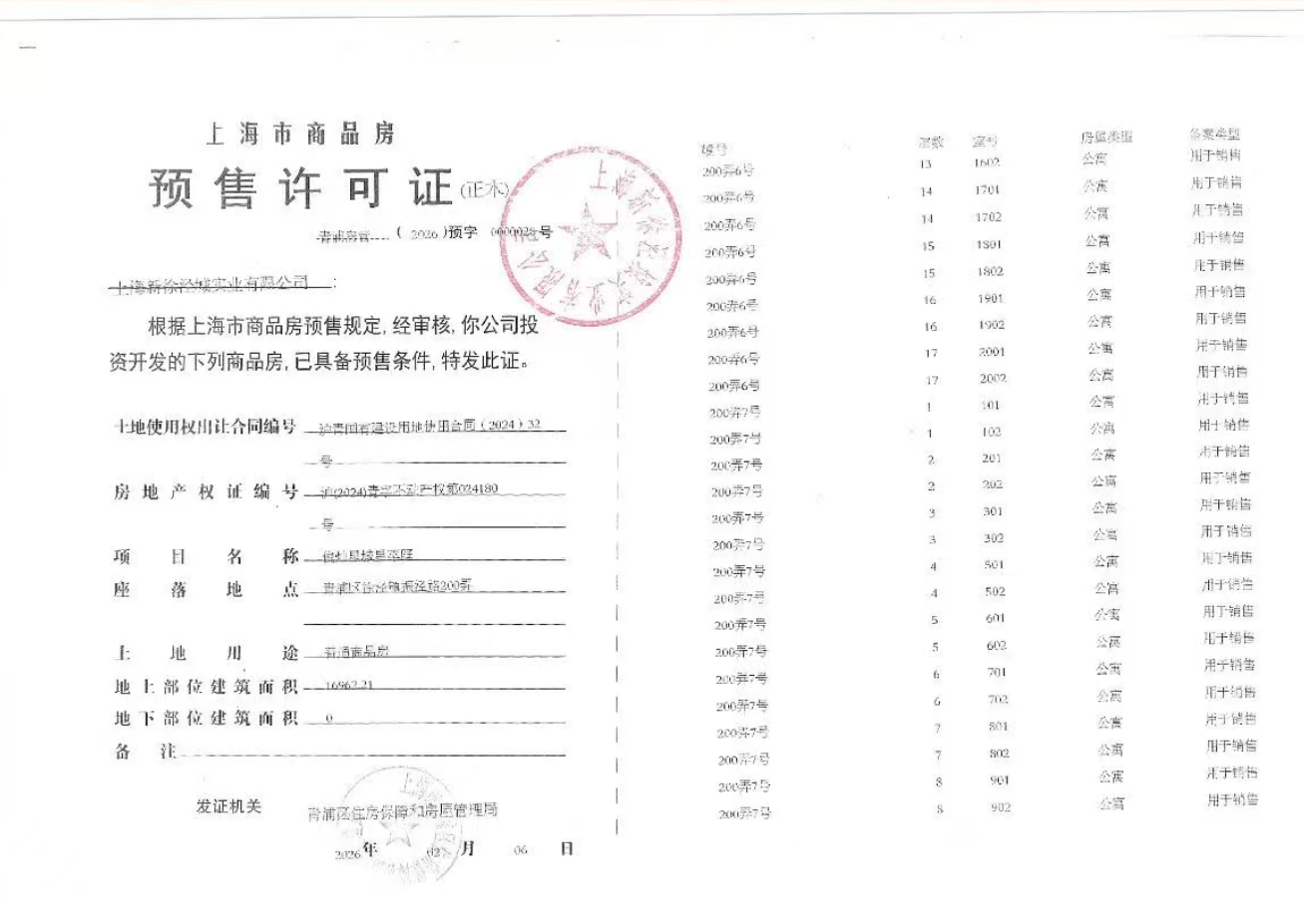 俊灿星城星尚庭预售许可证