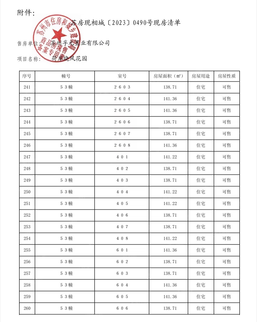 荷岸晓风预售许可证