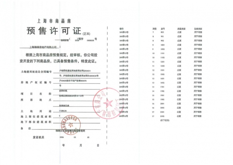 中海云邸玖章预售许可证