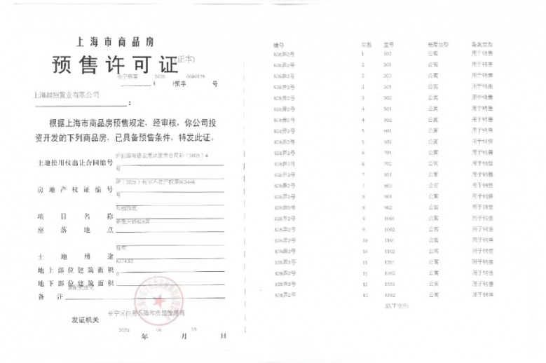 和樾长宁预售许可证