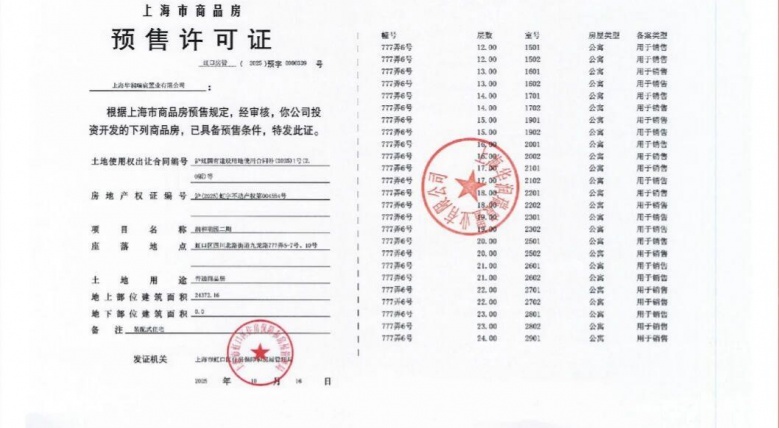外滩瑞府预售许可证