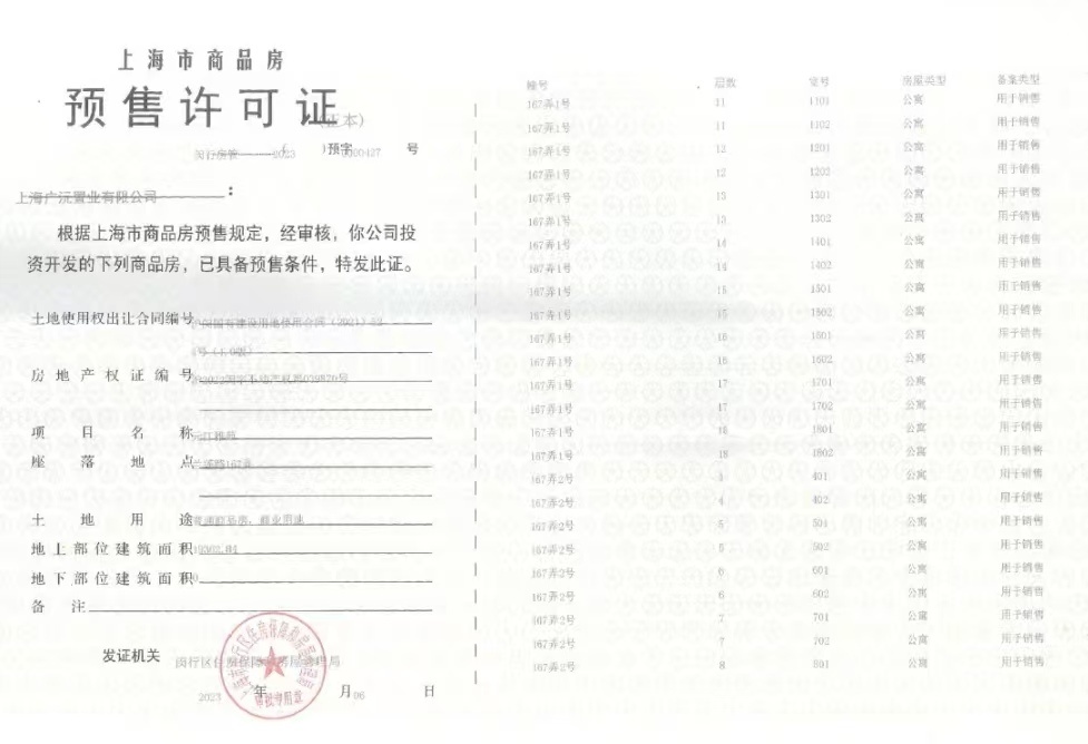 保利光合上城预售许可证