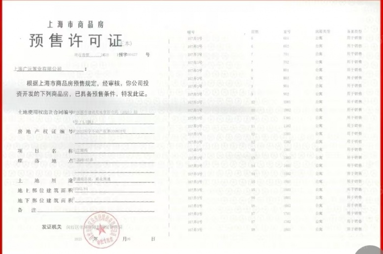 保利光合上城预售许可证