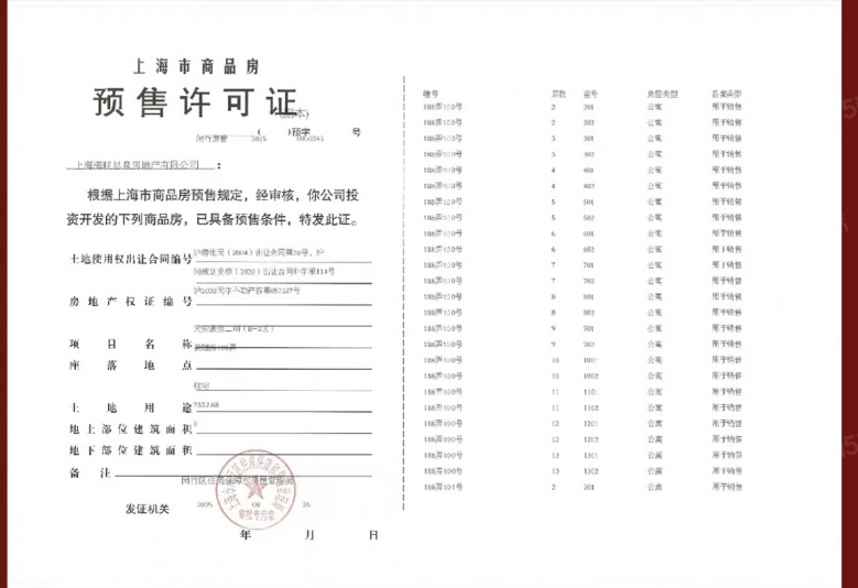 天安1号预售许可证