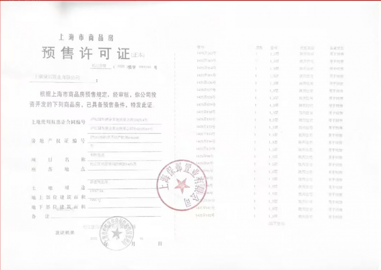 保利西郊和煦领墅预售许可证