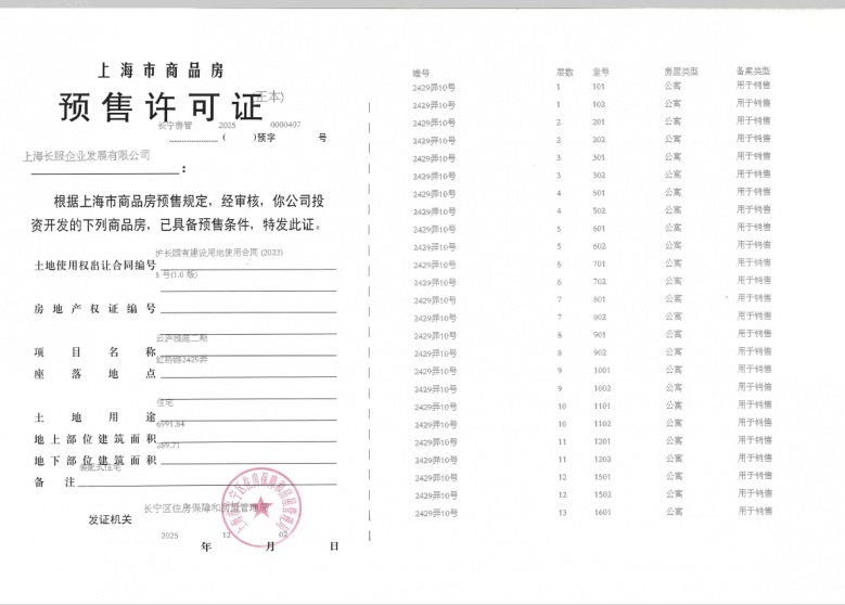 西郊云庐预售许可证