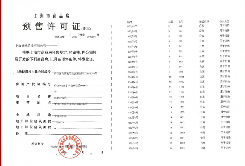 盛青云锦预售许可证