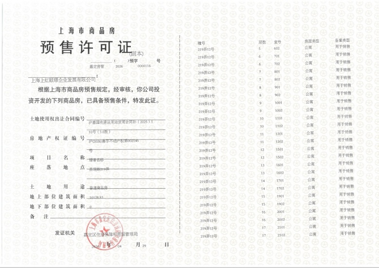 保利虹桥和著璟岸预售许可证