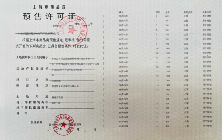 联发时光新澍预售许可证