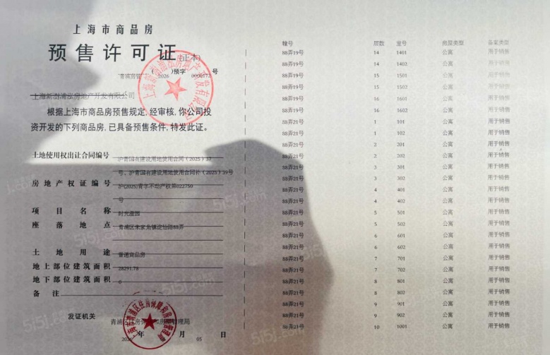 联发时光新澍预售许可证