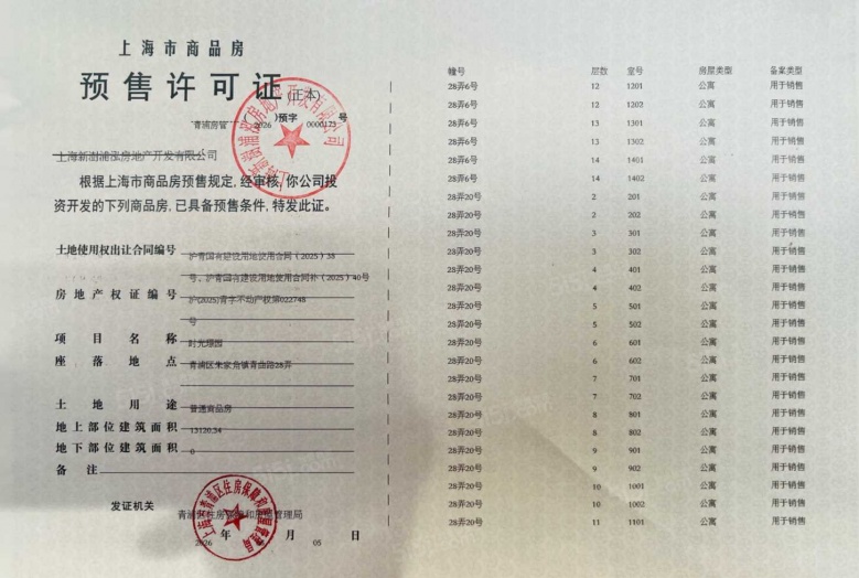 联发时光新澍预售许可证