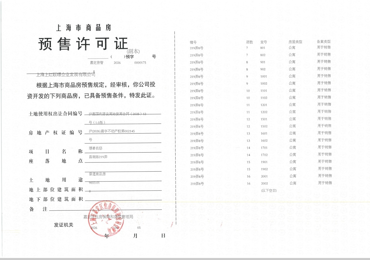 保利虹桥和著璟岸预售许可证