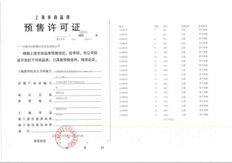 保利虹桥和著璟岸预售许可证
