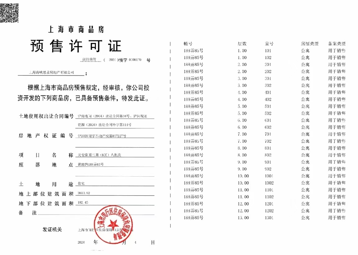天安1号预售许可证