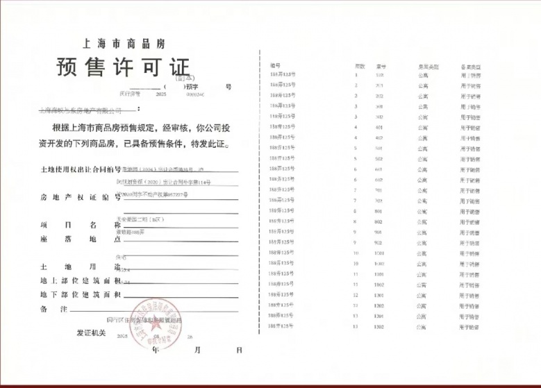 天安1号预售许可证