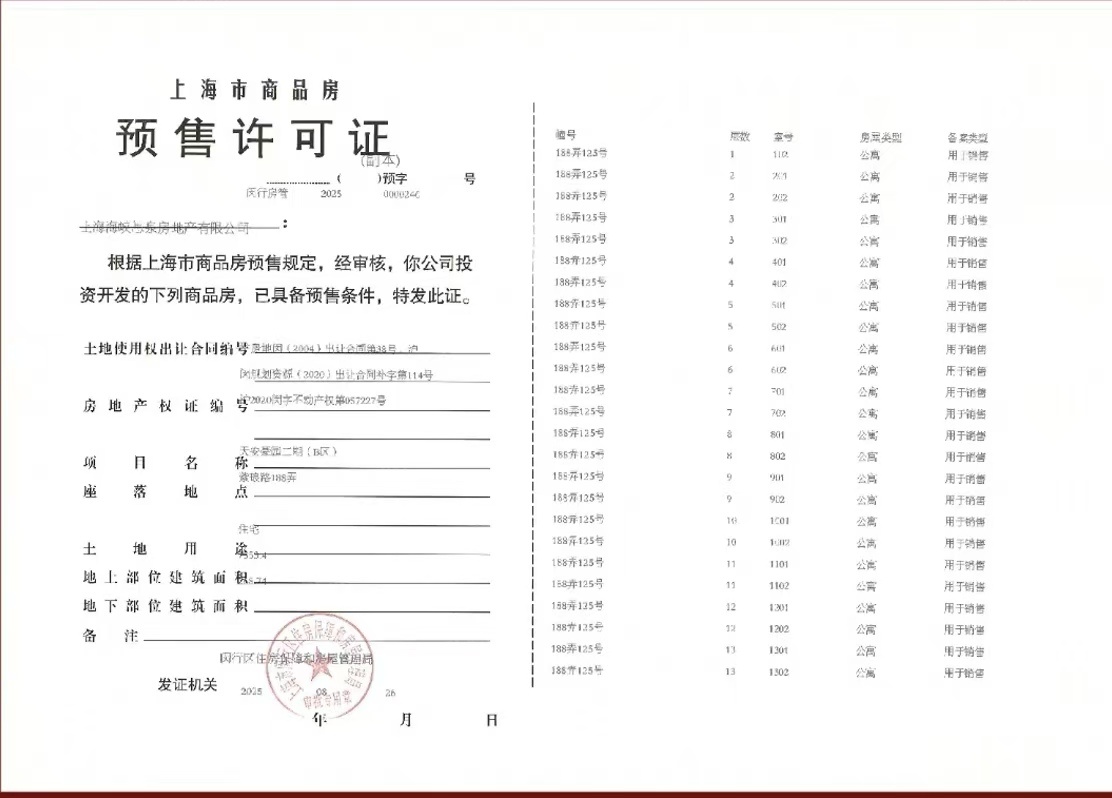 天安1号预售许可证