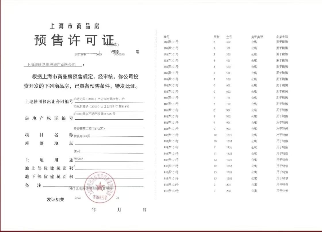天安1号预售许可证