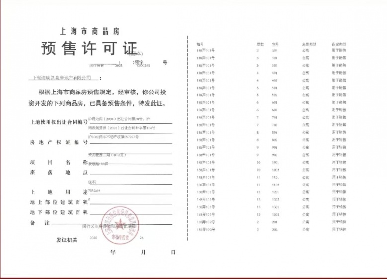 天安1号预售许可证