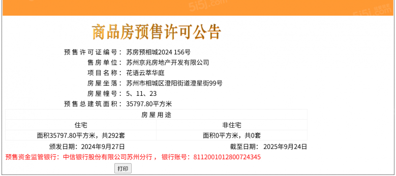 花语云萃预售许可证