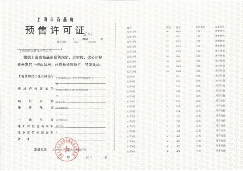 深安上居预售许可证
