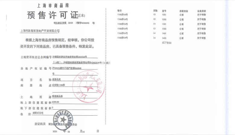 新场星耀翠湾预售许可证