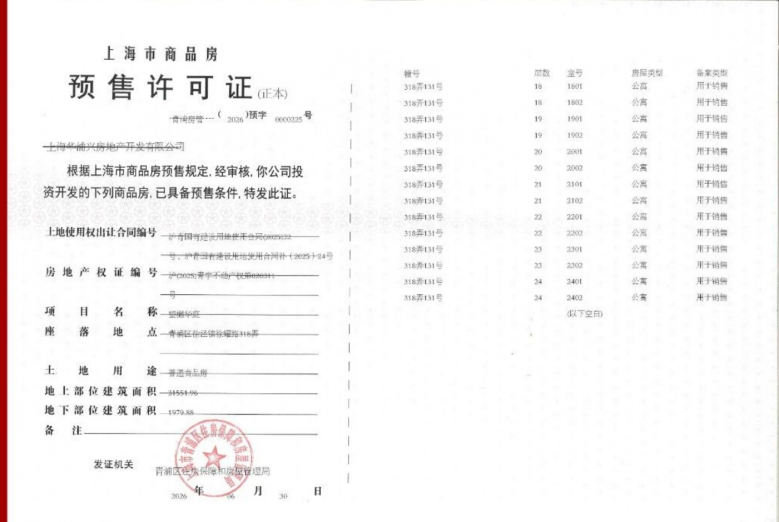 大华望樾预售许可证