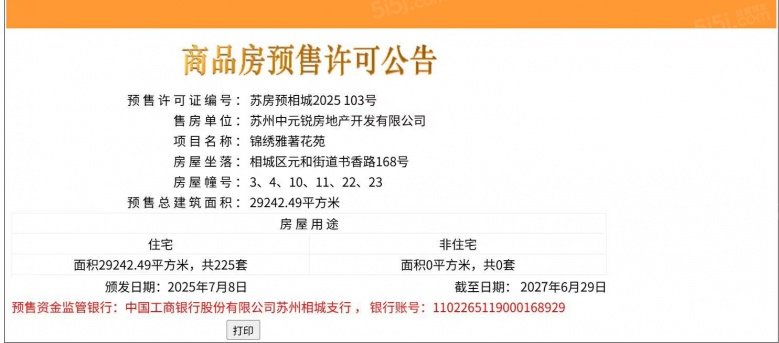 中冶国锐锦绣雅著预售许可证