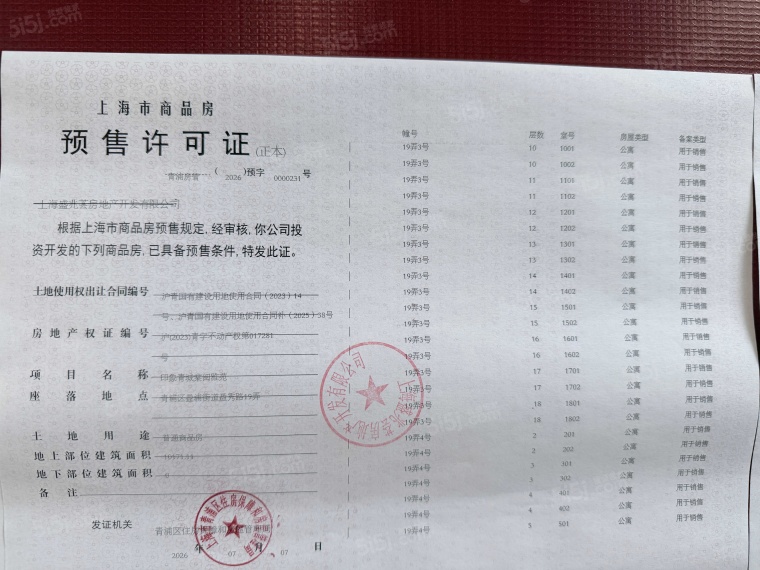 印象青城预售许可证