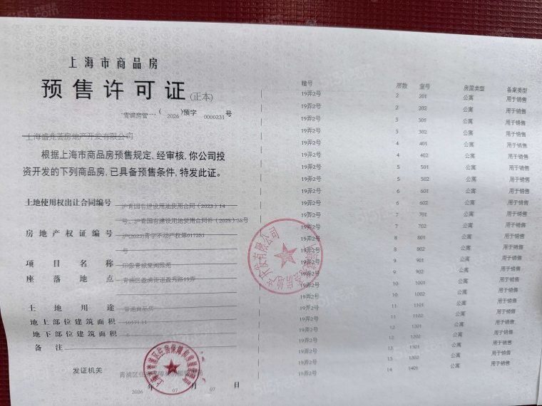 印象青城预售许可证