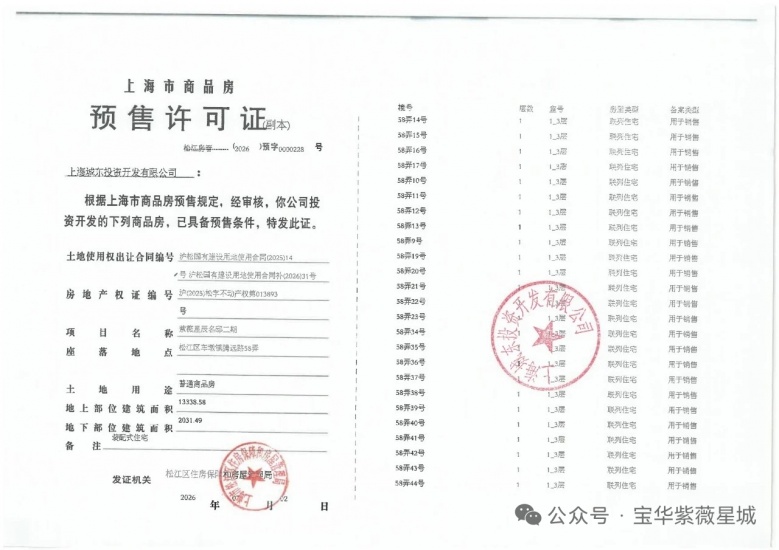 宝华紫薇星城预售许可证