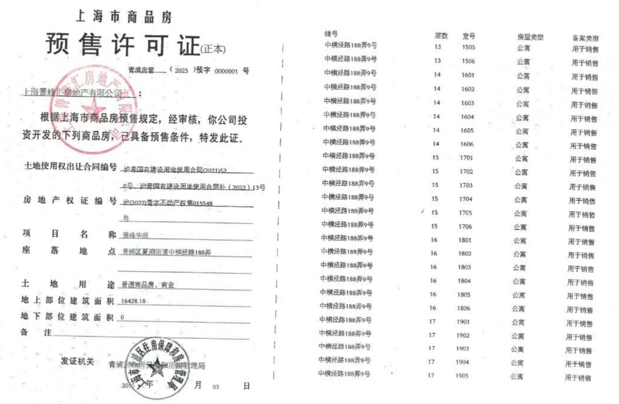 盘古箐峰华庭预售许可证