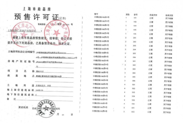 盘古箐峰华庭预售许可证