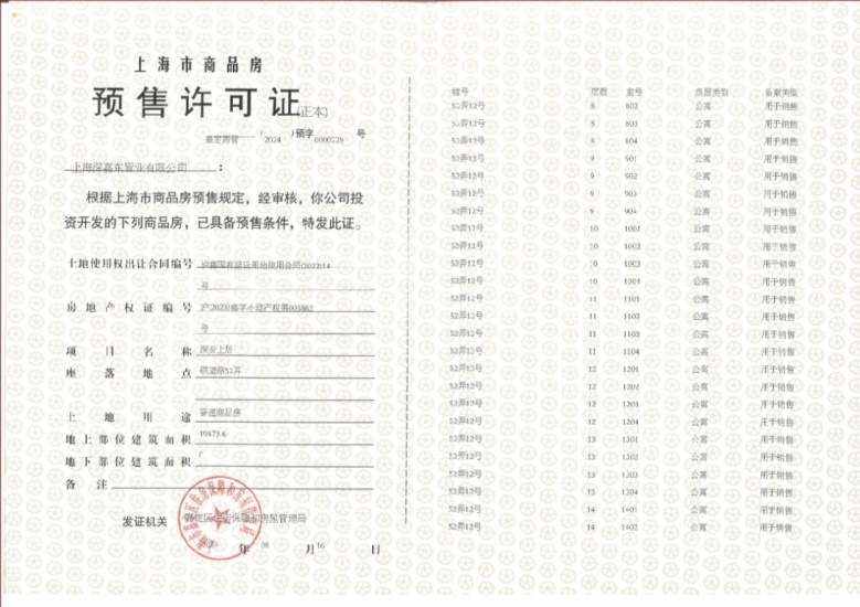 深安上居预售许可证