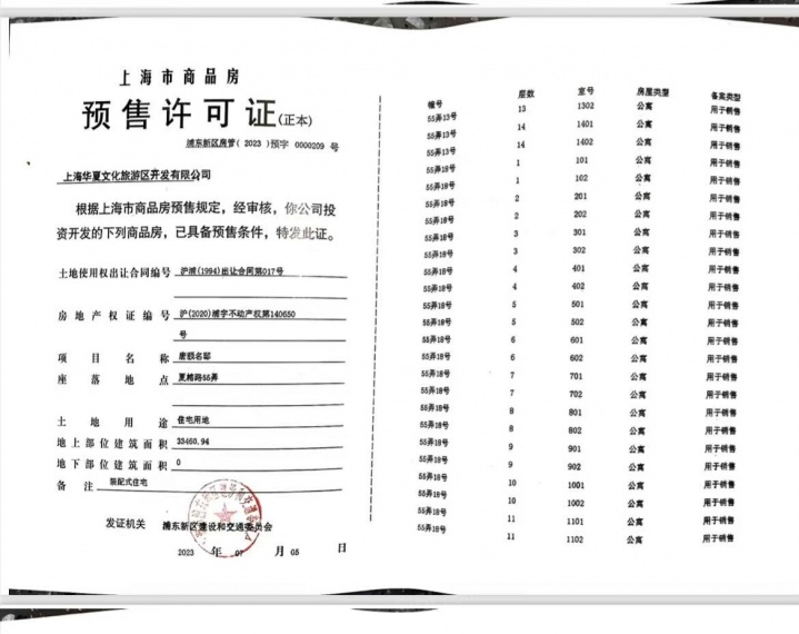 浦发唐城二期预售许可证