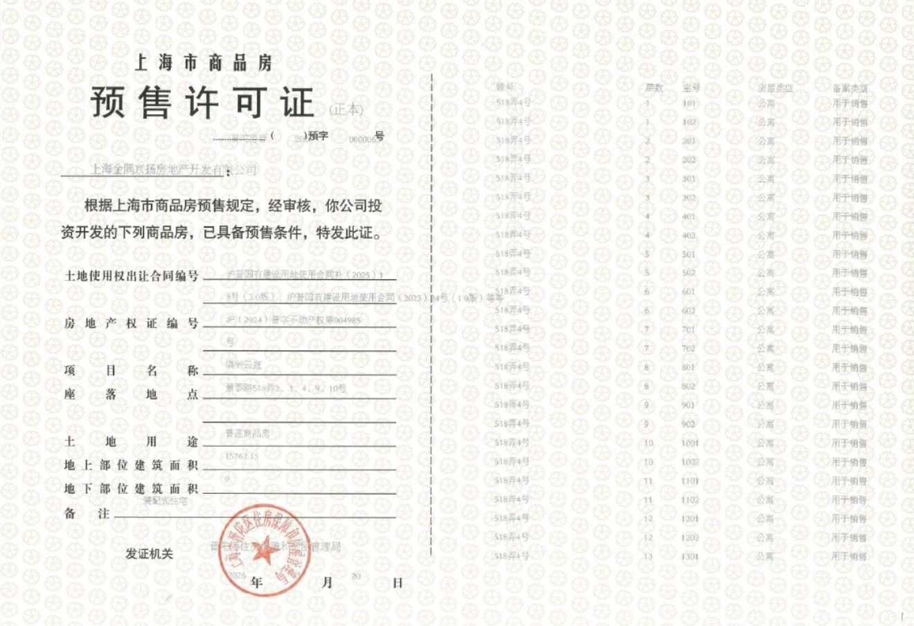 金隅公园东序预售许可证
