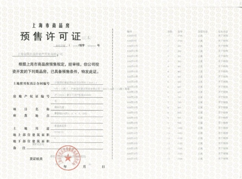 金隅公园东序预售许可证