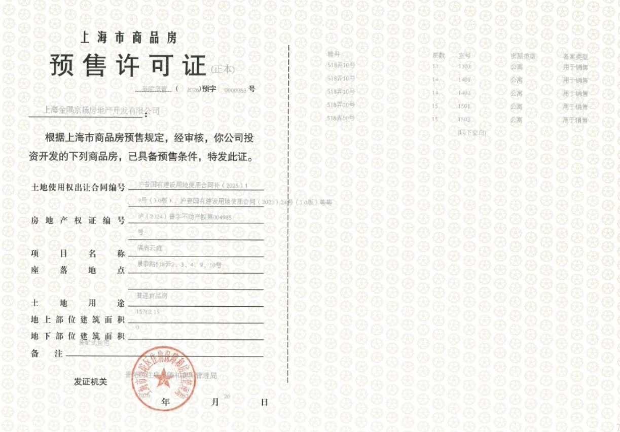 金隅公园东序预售许可证