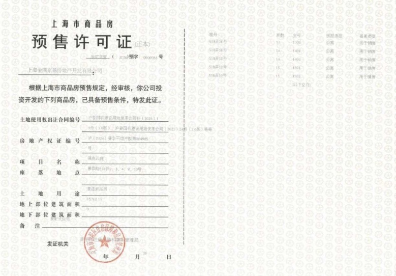 金隅公园东序预售许可证