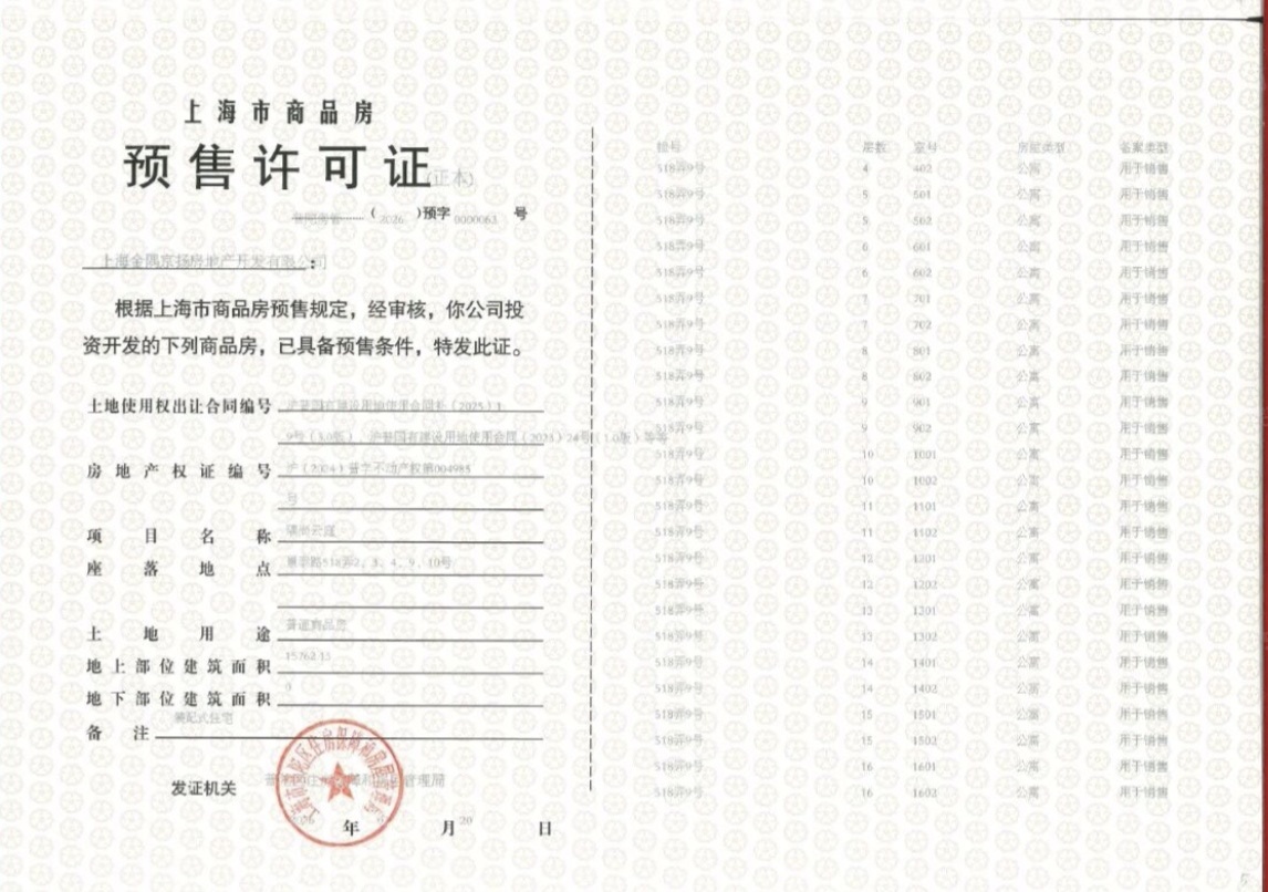 金隅公园东序预售许可证