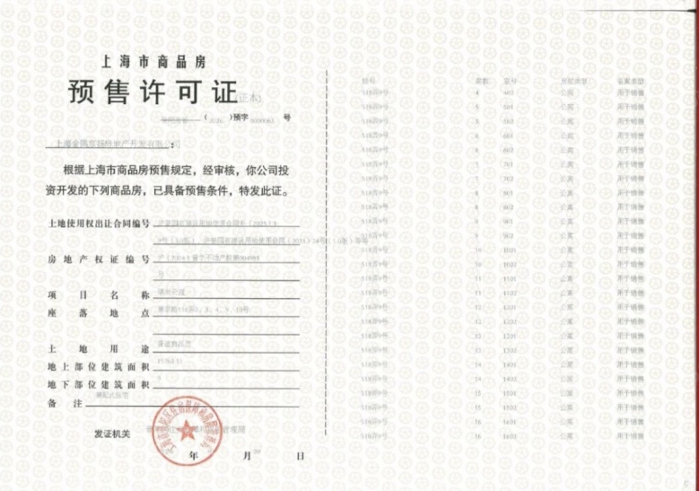 金隅公园东序预售许可证