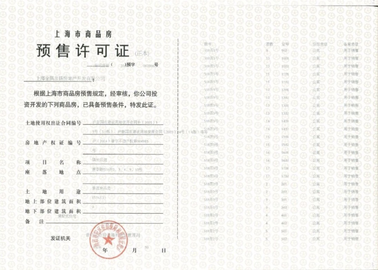 金隅公园东序预售许可证
