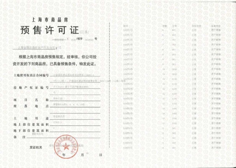 金隅公园东序预售许可证
